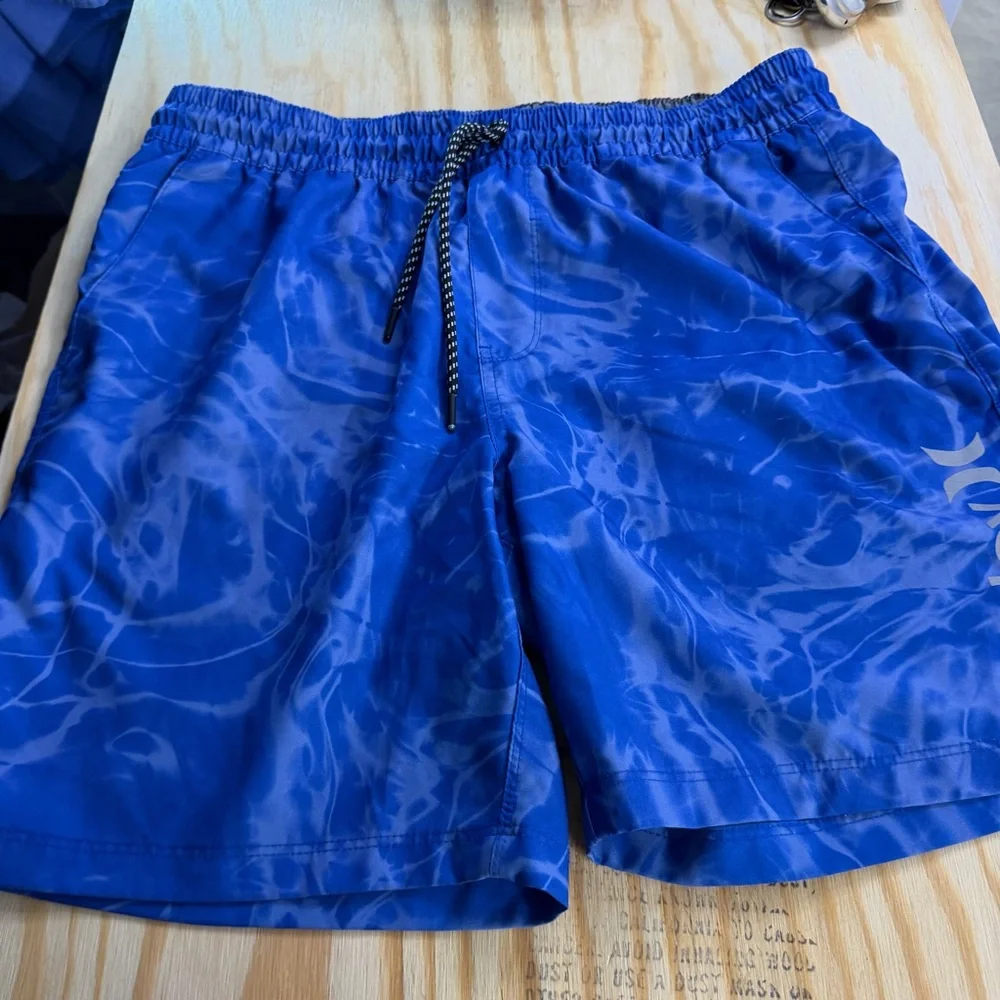 Hurley Blue Swim Trunks Mens XL Water Print Board Shorts Elastic‎ Waist Surf